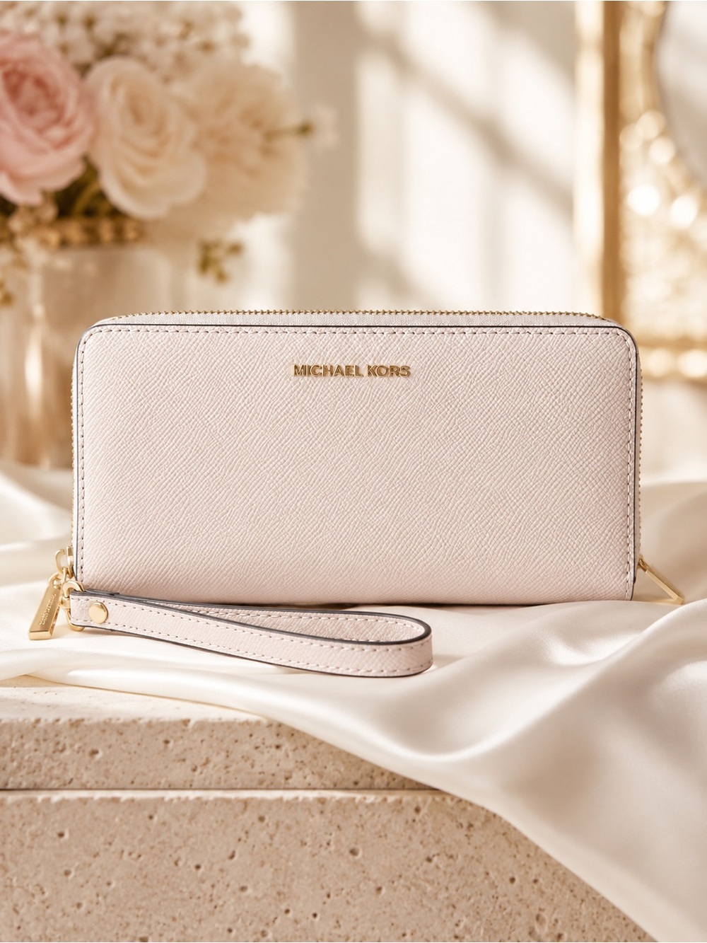 Michael Kors Blush Pink Zip Wristlet Wallet with Removable Strap